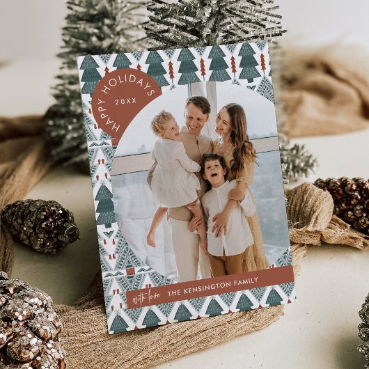 Carte moderne Boho Christmas Tree Photo Holiday