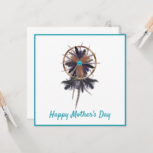 Carte moderne Boho Feather Dreamcatcher Mère's Day (Devant/Arrière en situation)