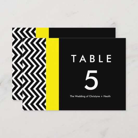 Carte moderne Chevron Black & Yellow Table Number (Devant / Derrière)