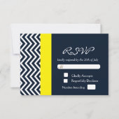 Carte moderne Chevron Navy bleu jaune mariage RSVP (Devant)