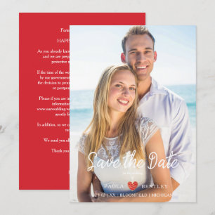 Carte Moderne Chic Coeur Rouge Photo Couple Mariage