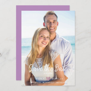 Carte Moderne Chic Lilac Coeur Photo Couple Mariage