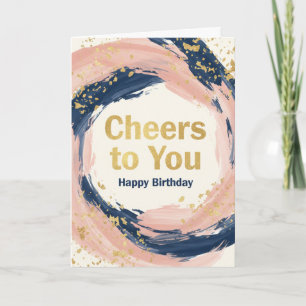Carte Moderne Chic Navy et éclaboussures d'or rose Anniv