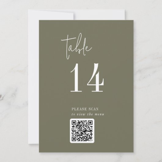 Carte Moderne Chic Olive Green QR Code Numéro de tableau (Dos)