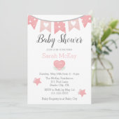 Carte Moderne Coeur rose bébé fille Baby shower Invitati (Debout devant)