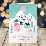 Carte Moderne Cute Nordic Winter Mountain Village<br><div class="desc">Le design se compose d'une touche moderne à une nuit enneigée sur un petit village de montagne. C'est mignon,  moderne et amusant ! Disponible ici : http://www.zazzle.com/store/selectpartysupplies</div>