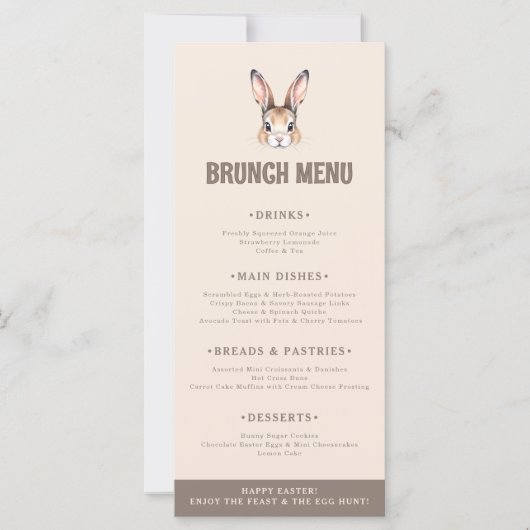 Carte moderne d'aquarelle Bunny Pâques Menu (Devant)