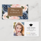 Carte moderne de graduation florale bleue (Devant / Derrière)