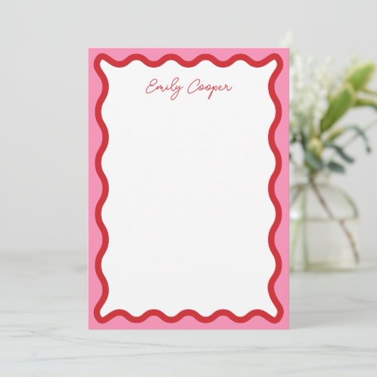 Carte moderne design Bold Wavy Red et Rose Note Ca (Debout devant)