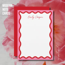 Carte moderne design Bold Wavy Red et Rose Note Ca