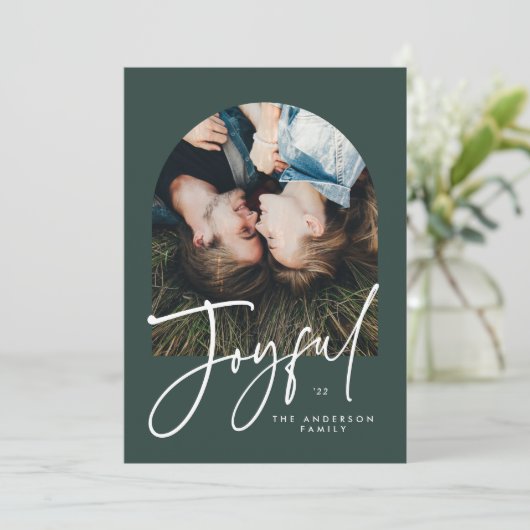 Carte Moderne élégant 1 photo typographie vert Noël (Debout devant)