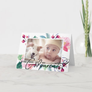 Carte Moderne Élégant Godparents Proposition Floral 2 Ph