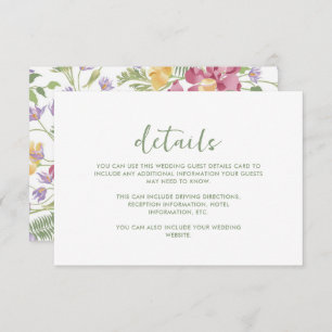 Carte Moderne Fleur sauvage Mariage Détails de l'invité