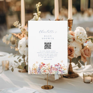 Carte Moderne, Fleur sauvage, QR Code, Baby shower,