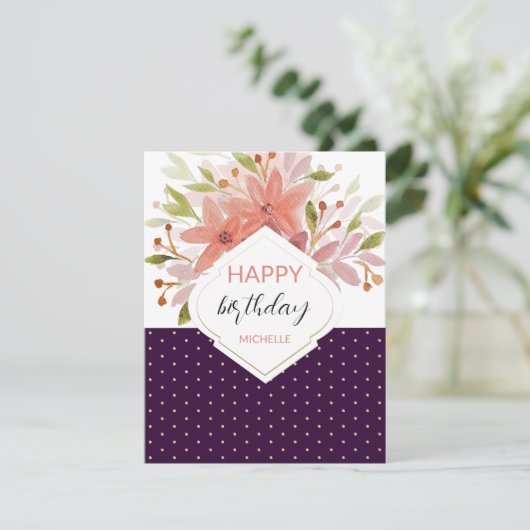 Carte Moderne Floral Boho Fard à Joues Violet (Debout devant)