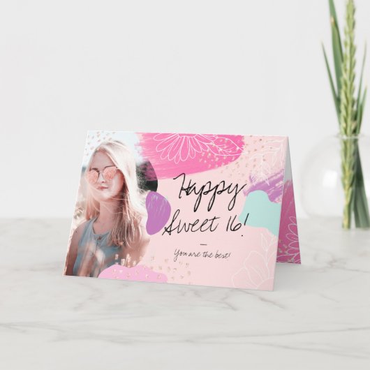 Carte Moderne floral chic heureux anniversaire photo dou (Devant)