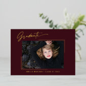 Carte moderne Gold Ink Script Bourgogne Photo Grad (Debout devant)