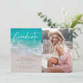 Carte Moderne graduation photo plage de l'océan script m (Debout devant)