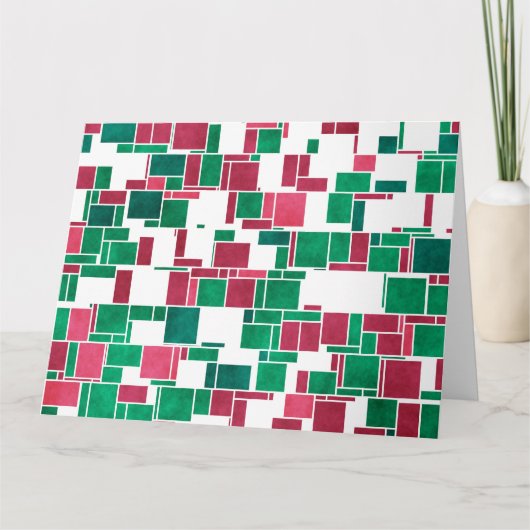 Carte Moderne Gras Rouge et Vert Noël Mondrian (Devant)