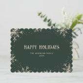 Carte moderne Green Snowflake Snow Happy Holidays  (Debout devant)