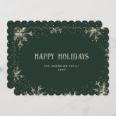 Carte moderne Green Snowflake Snow Happy Holidays  (Devant / Derrière)