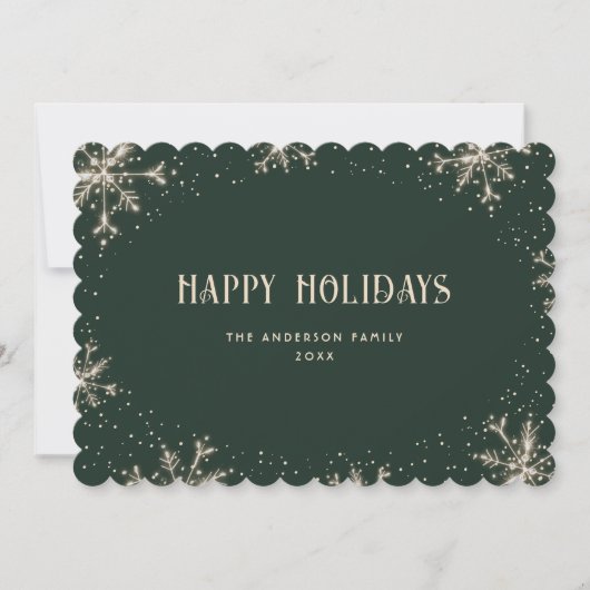 Carte moderne Green Snowflake Snow Happy Holidays  (Devant)