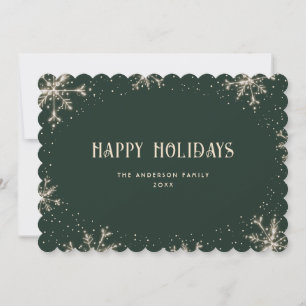 Carte moderne Green Snowflake Snow Happy Holidays 