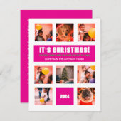 Carte moderne Hip Pink & White 9 Photo Flat Holida (Devant / Derrière)