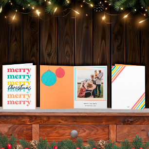 Carte Moderne Joyeux Noël Orange Coloré Une Photo