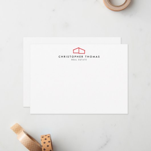Carte moderne Logo Realtor Red/White Flat Note (Devant/Arrière en situation)