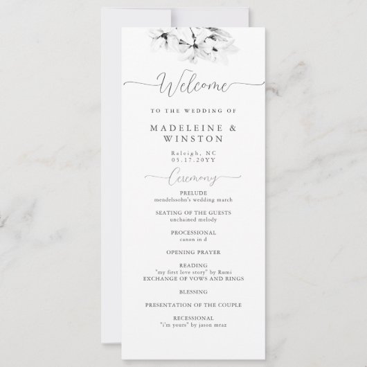 Carte Moderne Magnolia Chic Black White Wedding Programm (Devant)