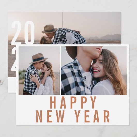 Carte Moderne minima multi photo terracotta nouvelle ann (Devant / Derrière)