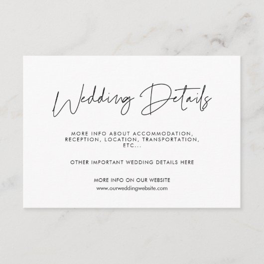 Carte moderne minimaliste de détails mariage (Devant)