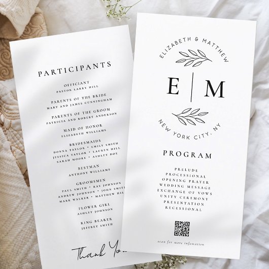 Carte Moderne minimaliste Élégant Simple Mariage Program