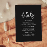Carte moderne moderne moderne d'informations des i<br><div class="desc">Carte d'information des clients mariages : n'oubliez pas cette carte utile avec tous vos détails mariages importants comme l'emplacement, l'hébergement, le transport, etc... Une typographie audacieuse et tendance pour votre papeterie mariage, simple mais élégante avec un thème noir et blanc. Entièrement personnalisable : vous pouvez modifier les couleurs de la...</div>