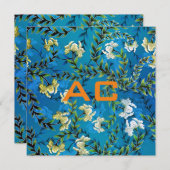 Carte Moderne Monogramme Bleu Floral Chic (Devant / Derrière)