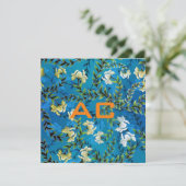 Carte Moderne Monogramme Bleu Floral Chic (Debout devant)