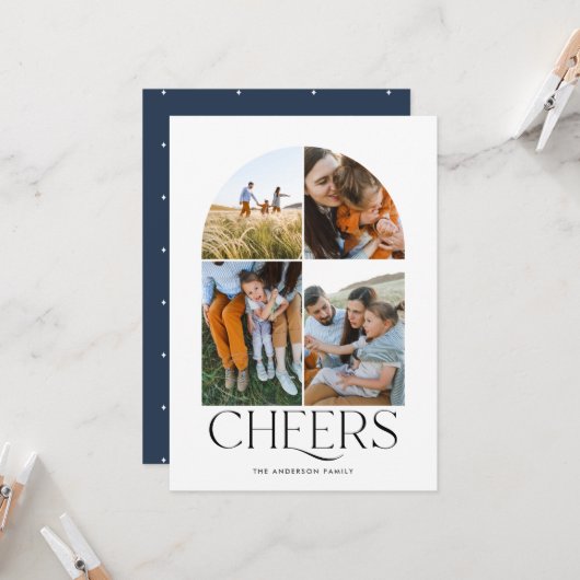 Carte Moderne multi photo bleu noël 4 photo (Devant/Arrière en situation)