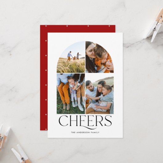 Carte Moderne multi photo rouge noël 4 photo (Devant/Arrière en situation)
