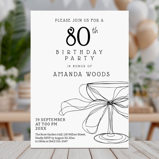 Carte moderne noir et blanc 80e anniversaire