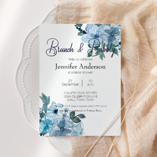 Carte Moderne Pastel Blue Watercolor Fête des mariées Br