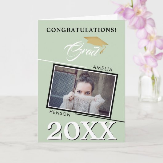 Carte Moderne Pastel Green Grad Photo Graduation (Orchidée)
