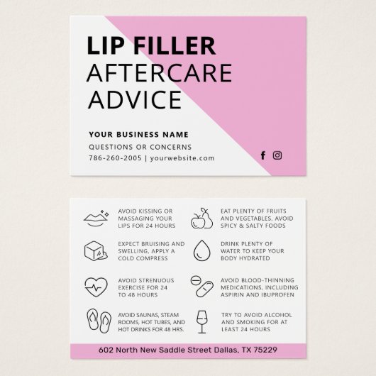 Carte moderne Pink Lip Filler Instructions de soin (Devant & derrière)