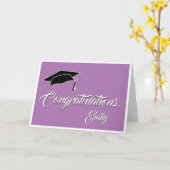 Carte Moderne Purple Félicitations Cap Graduation (Fleur jaune)