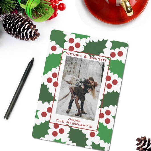 Carte moderne Red & Green Jolly Holly Photo Holida