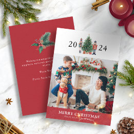Carte moderne Red Merry Christmas Photo Holiday