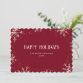 Carte moderne Red Snowflake Snow Happy Holidays Ca (Debout devant)