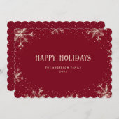 Carte moderne Red Snowflake Snow Happy Holidays Ca (Devant / Derrière)