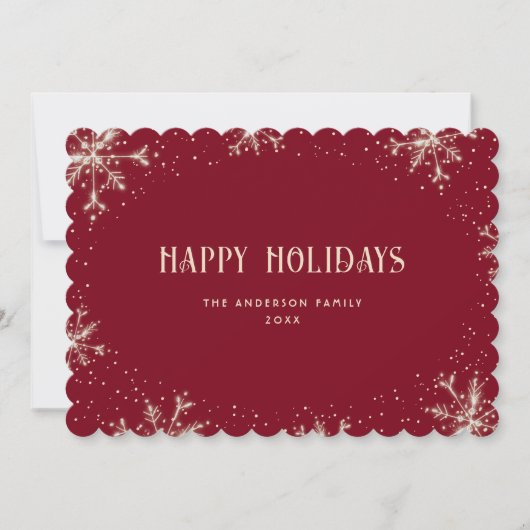 Carte moderne Red Snowflake Snow Happy Holidays Ca (Devant)