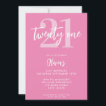 Carte Moderne rose élégant 21e anniversaire<br><div class="desc">Une simple invitation moderne 21ème anniversaire avec une élégante typographie de script de calligraphie et un design minimaliste en rose et blanc.</div>